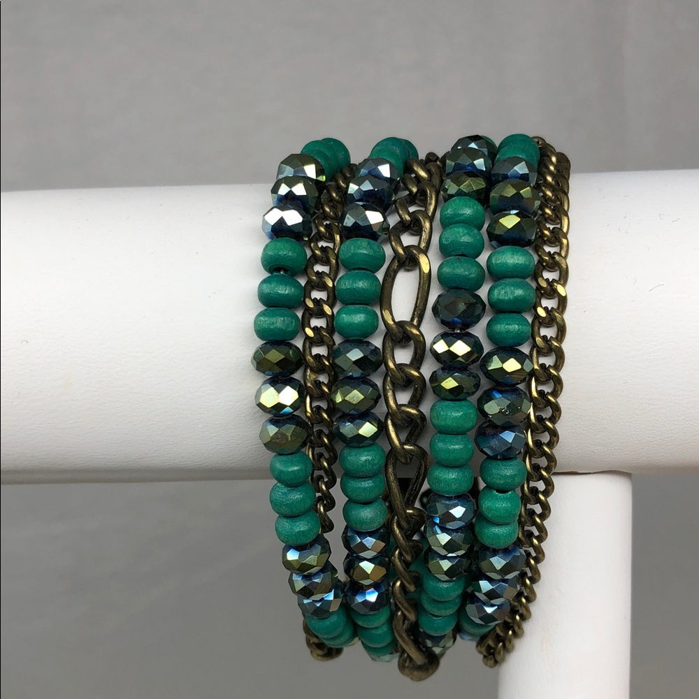 Multi-Strand Turquoise Tone Beaded Chain Bracelet - Unbranded - Picture 7 of 7